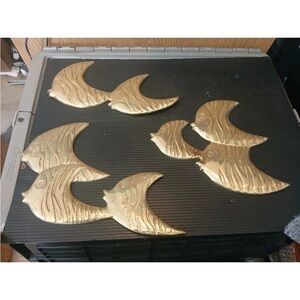 Vintage Solid Brass Angel Fish Wall Hanging School Set Of 3  Mid Century Modern
